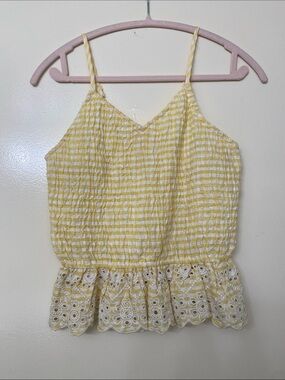 Yellow Striped Eyelet Peplum Top